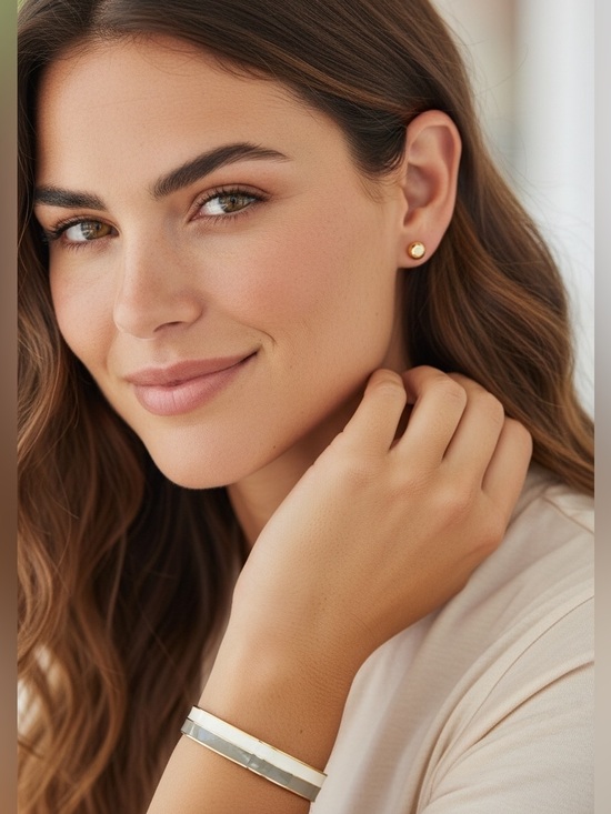 Zoetik Jewelry - NWT Zoetik Gold Grey and White Enamel Bangle and Faceted Stud Earrings Set